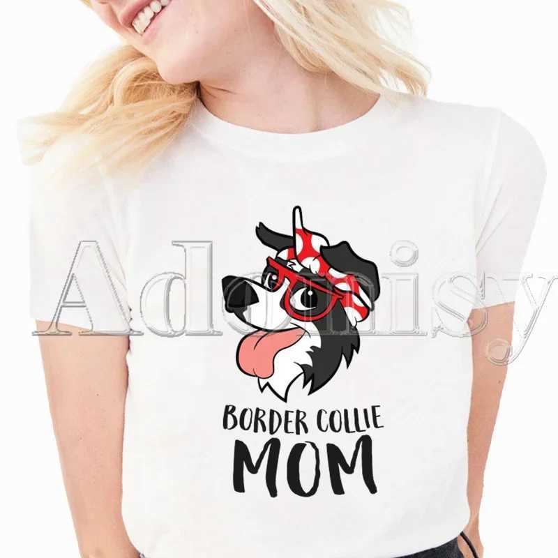 Border Collie Print T-shirts Women Summer Graphic Tees Funny Shirts For Woman Tshirts Loose Crew Neck Harajuku Tops M260317