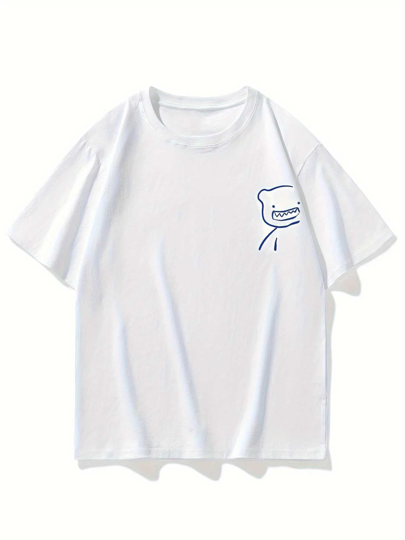 Men Cute Bear Face Pattern T-shirt Suitable Daily Casual Wear Summer White Fabric Comfortable Wear Street Style Fashionable Top M260317