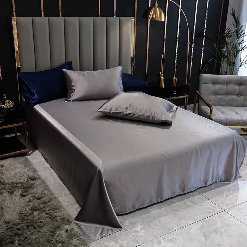 Satin Silk Bed Sheets for Summer Plain Flat Sheet for Double Bed Twin/Full/Queen/King Size Bed Linen pillowcase need order D260317