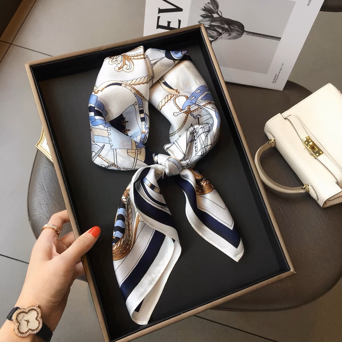 Spring 70 Small Square Silk Letter Print Women's New Professional Neck Satin Scarf