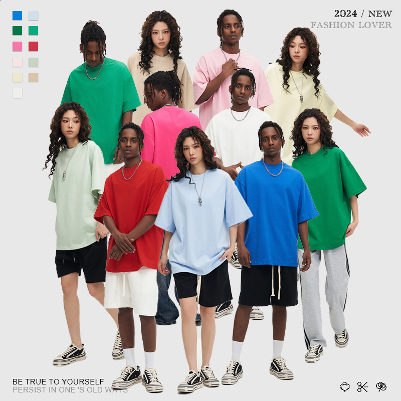 350g white round-neck t-shirt European size short-sleeved printed plus-size cultural shirt mens sports and casual inner wear 240712