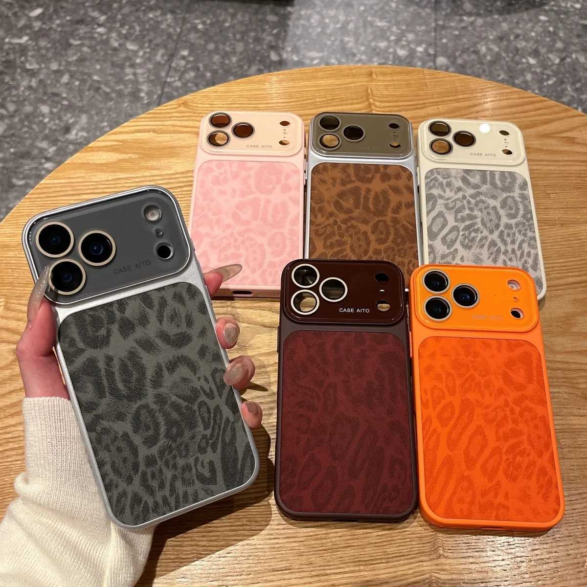 Fashion Leopard Print Leather Texture Phone Case For iPhone 17 16 15 14 13 Pro Max Instant Turn 17 Large Window Shockproof Cover C260314