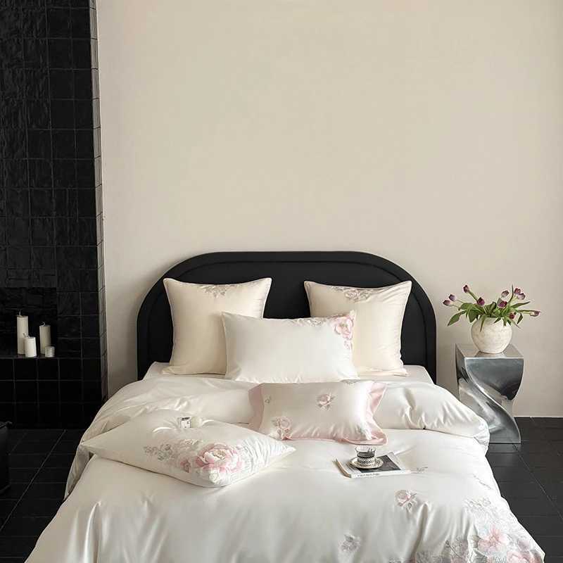 Flowers Embroidery Luxury Bedding Set Egyptian Cotton Single Queen King Size Duvet Cover Flat/Fitted Bed Sheet Pillowcases 3/4Pc D260317