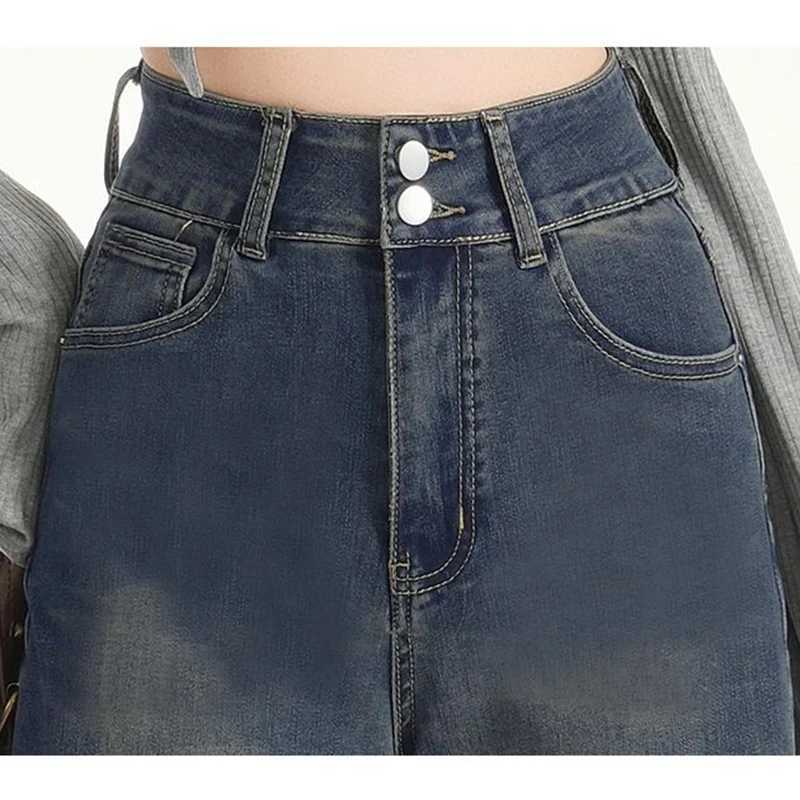 New Chic Fashion Women Straight Leg Jeans Female Korean High Waist Denim Pants s Fashion Double Button Loose Trousers M260317