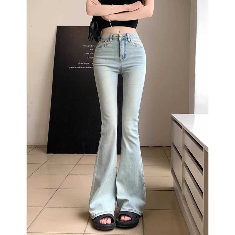 Women High Waist Blue Flared Jeans Pants 2025 Korean Female Straight Leg Denim Trousers Lady Classic Thin Daily Pants M260317