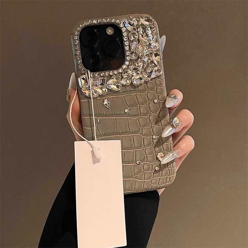 Bling Siliver Diamond Camera Protection Case For Iphone 16 11 12 13 14 15 Pro Max Plus Luxury Crocodile Leather Cover Fundas C260314