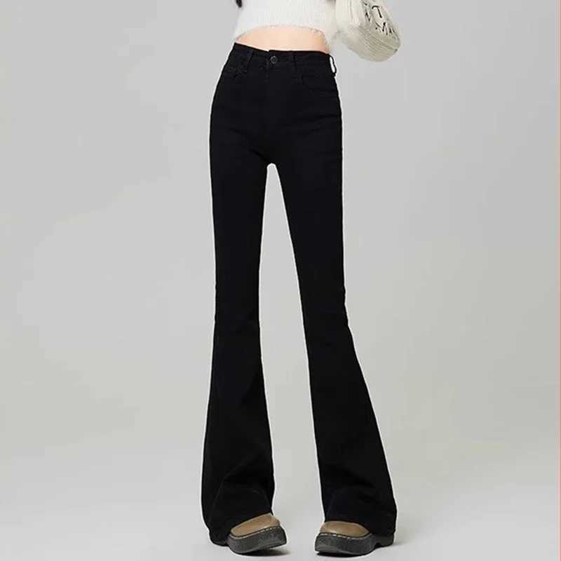 Woman Korean High Waist Grunge Flare Jeans s Fashion Y2k Bell Bottom Pants Female Blue Black Gray Streetwear Denim Trousers M260317