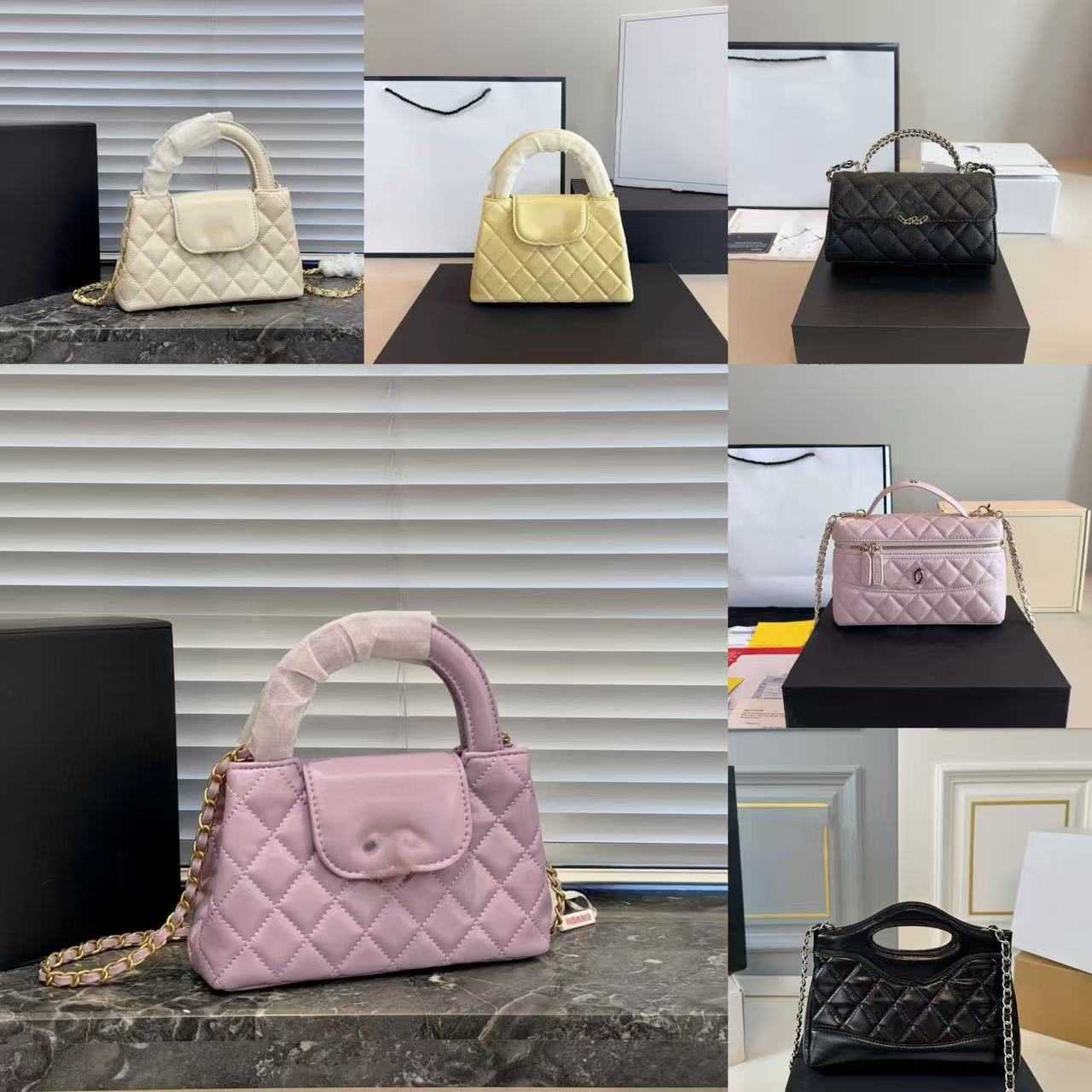 Evening Bags 10A Shoulder bag Mini Cute Kel Handbag Girls Designer Makeup bag CC Luxury Leather Check With Gold Buckle Detachable Chain Cross Body Lipstick Bags