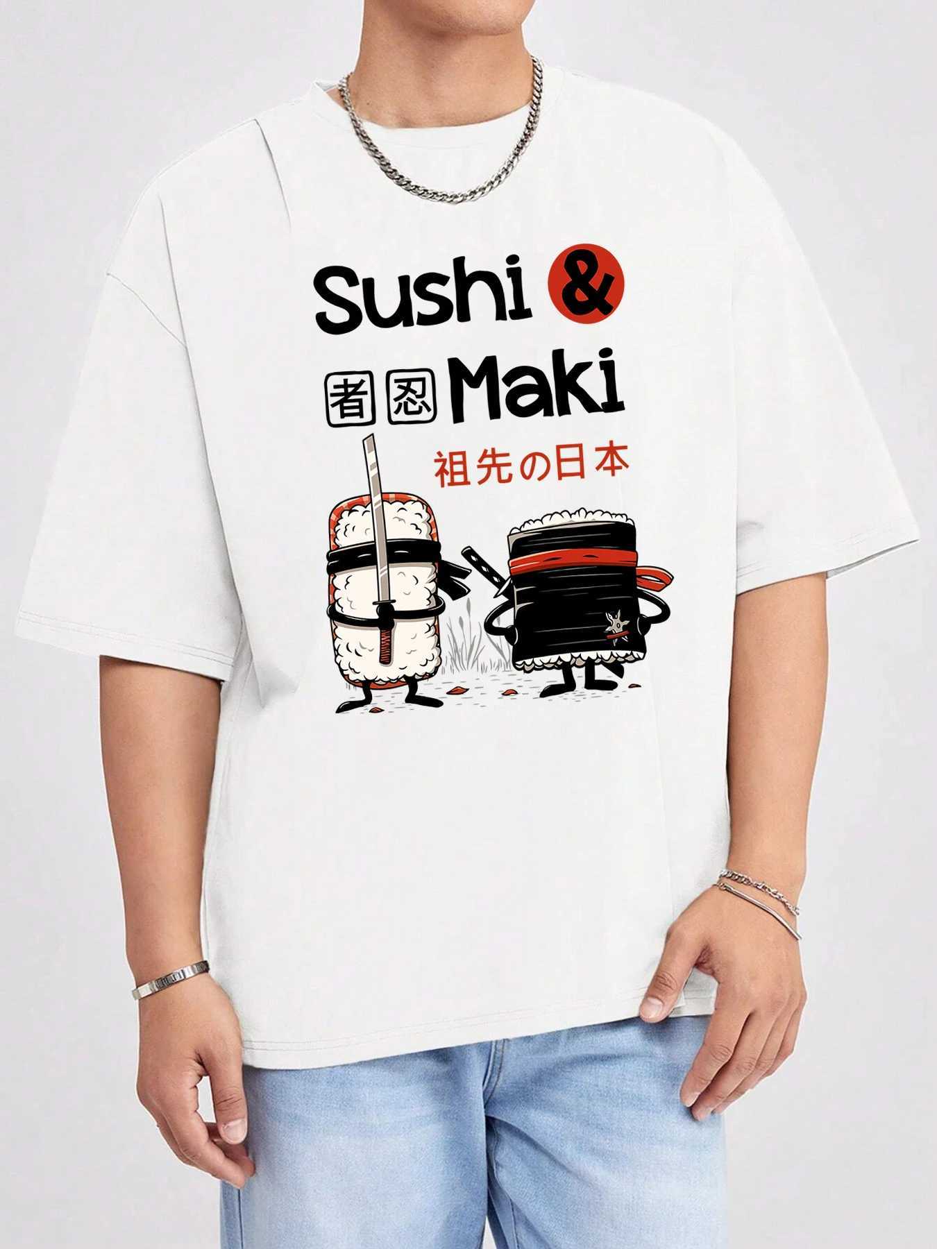 Japanese Sushi MAKi T-Shirts Men Cotton Vintage Short Sleeve Summer Sport Tops Fashion Casual Streetwear BreaTHable Tee M260317