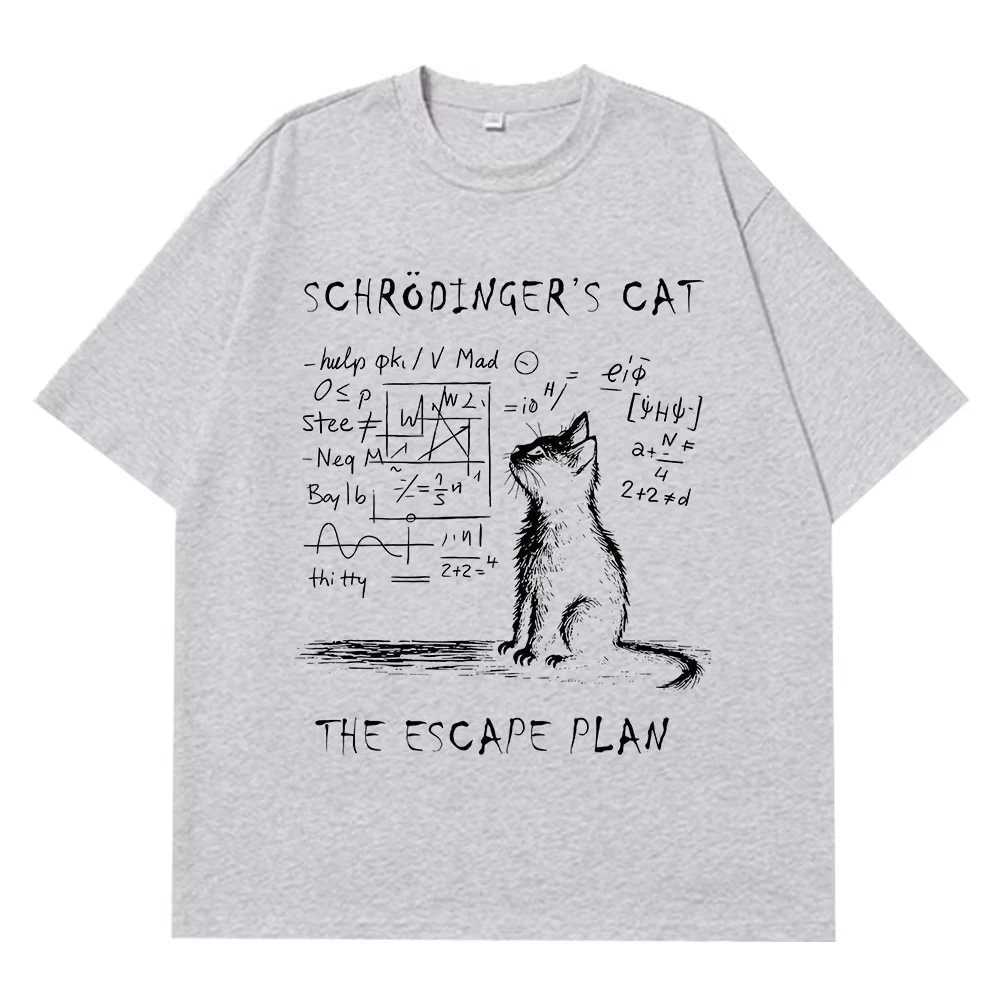 Schrodinger Cat Physics Quantum Mechanics Creative Print Summer Short-sleeved Cotton T Shirt Men Women Streetwear Loose T-shirts M260317