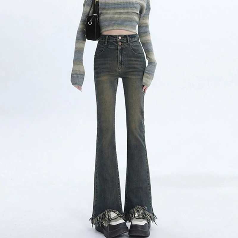 Lady Chic Ripped Designer High Waist Flared Jeans s Y2k Retro Fashion Thin Pants Female Korean Casual Denim Trousers M260317