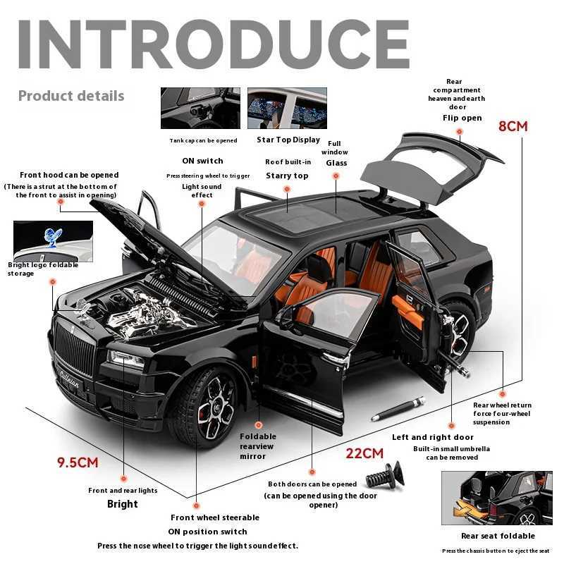 120 Rolls Royce Cullinan Off Road SUV Alloy Diecast Model Car Vehicle Collection Toy For Boy Adult Festival Gift Boyfriend Kid D260317