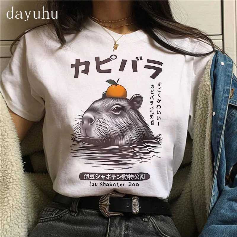 Funny 90s Capybara Tshirt Women T-Shirt Capibara Cartoons CloTHes Capybaras T Shirt Female Casual Top CloTHes M260317