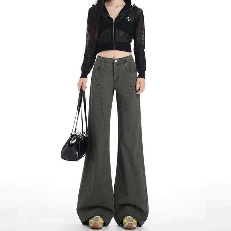 High Street Female Solid Baggy Casual Jeans Women Straight Leg Cargo Pants s Retro Korean High Waist Denim Trousers M260317