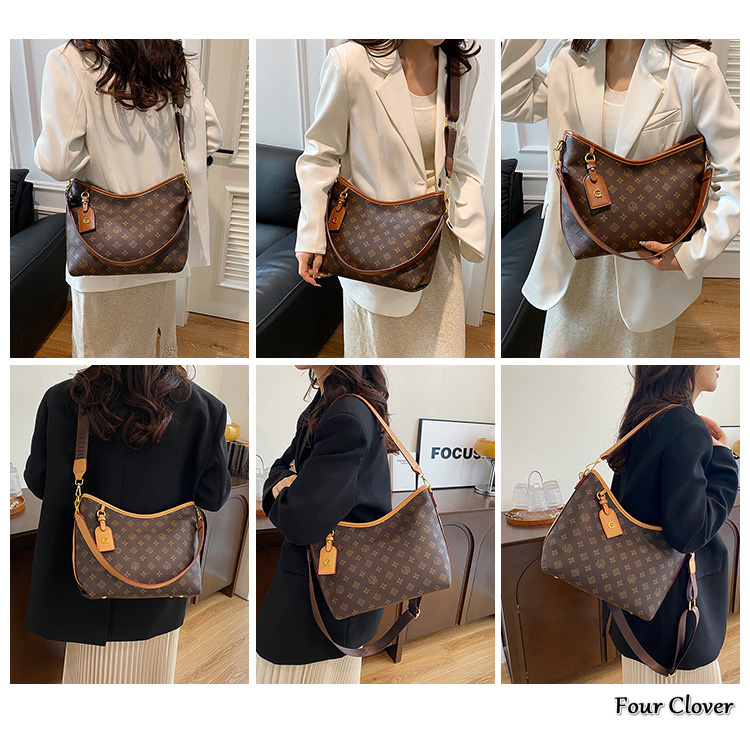 Large capacity tote bag, new fashion women's crossbody bag, retro commuter shoulder tote, vintage print luxury handbag, niche design underarm car