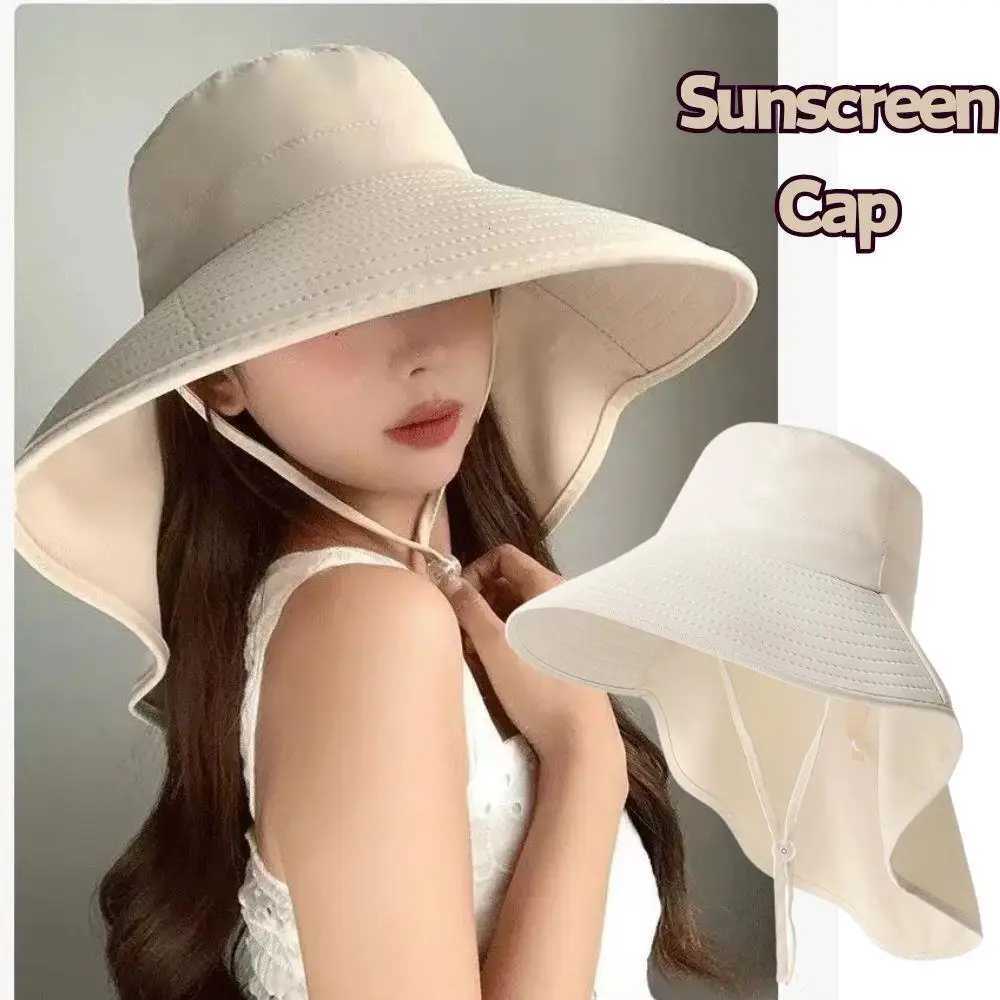 Sun Hat For Women With Neck Flap UPF 50 UV Protective Hiking Beach Shawl Sunscreen Cap Wide Brim Ponytail Travel Fisherman Hat H260317