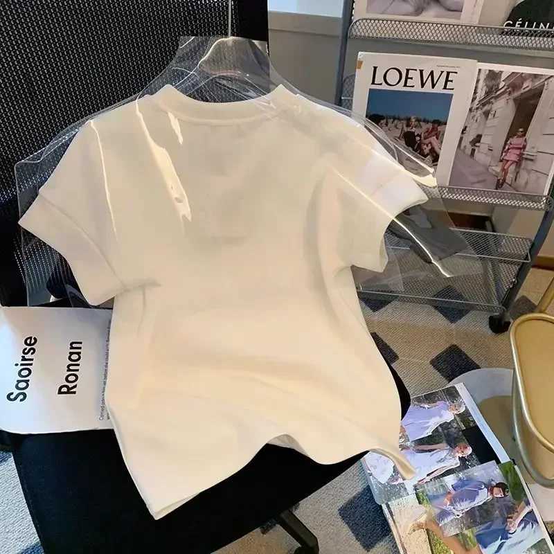 Womens White Moon Print Short Sleeve T-Shirt Summer Casual Round Neck Basic Tee Niche Fashionable and Versatile Top M260317