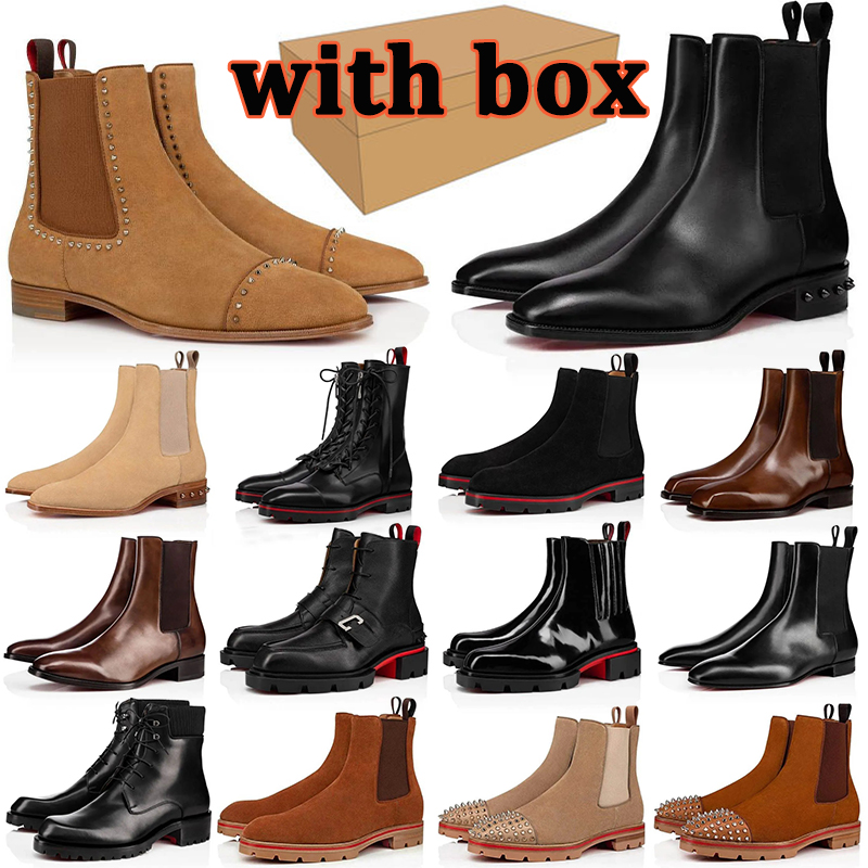 With box men boots designer leather suede booties comfortable black brown red patent leather boot stylish outdoor mens shoes