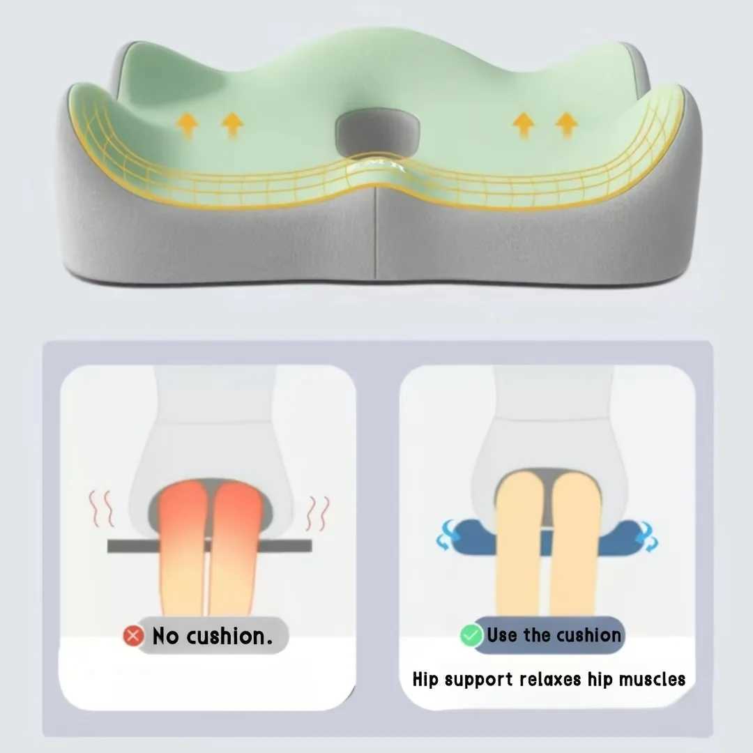 1pc Memory Foam Seat Cushion - 3D Ergonomic Support Light Green Grey Washable Polyester Car/Office Essentials D260317