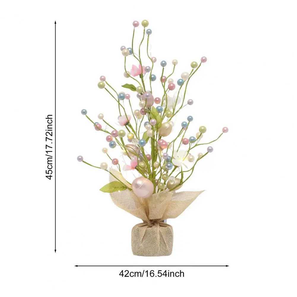 Pre-lit Easter Egg Tree with Burlap Base Battery Powered Easter Birch Tree with LED Light for Home Table Spring Party Decoration H260316