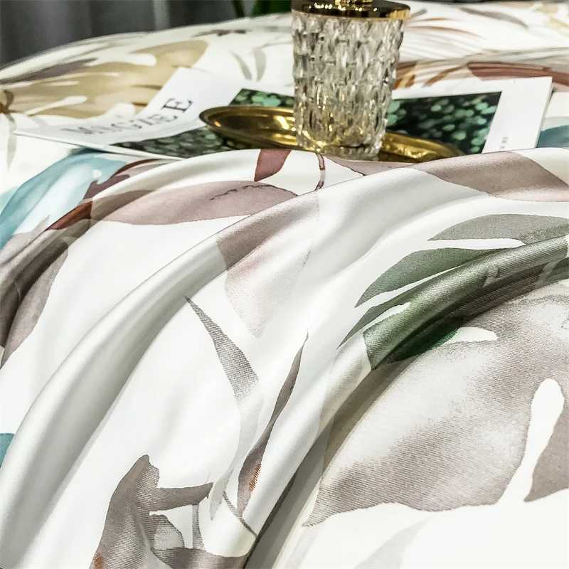 600TC Lyocell Soft Silky Cooling Summer Tropical Plant Print Bedding Set Duvet Cover Set Flat/Fitted Bed Sheet Pillowcase 4Pcs D260317