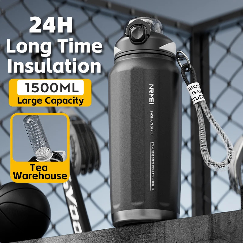One Button Open Water Bottle with Lifting Rope Large Capacity Stainless Steel Thermos BottleOutdoor Sport Vacuum Flasks 260317