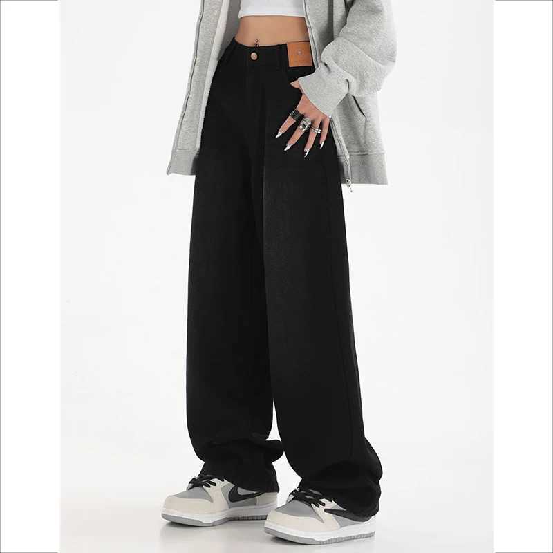 Lady Ins Fashion High Waist Jeans s Comfortable Baggy Wide Leg Pants Female Korean Solid Casual Denim Trousers M260317