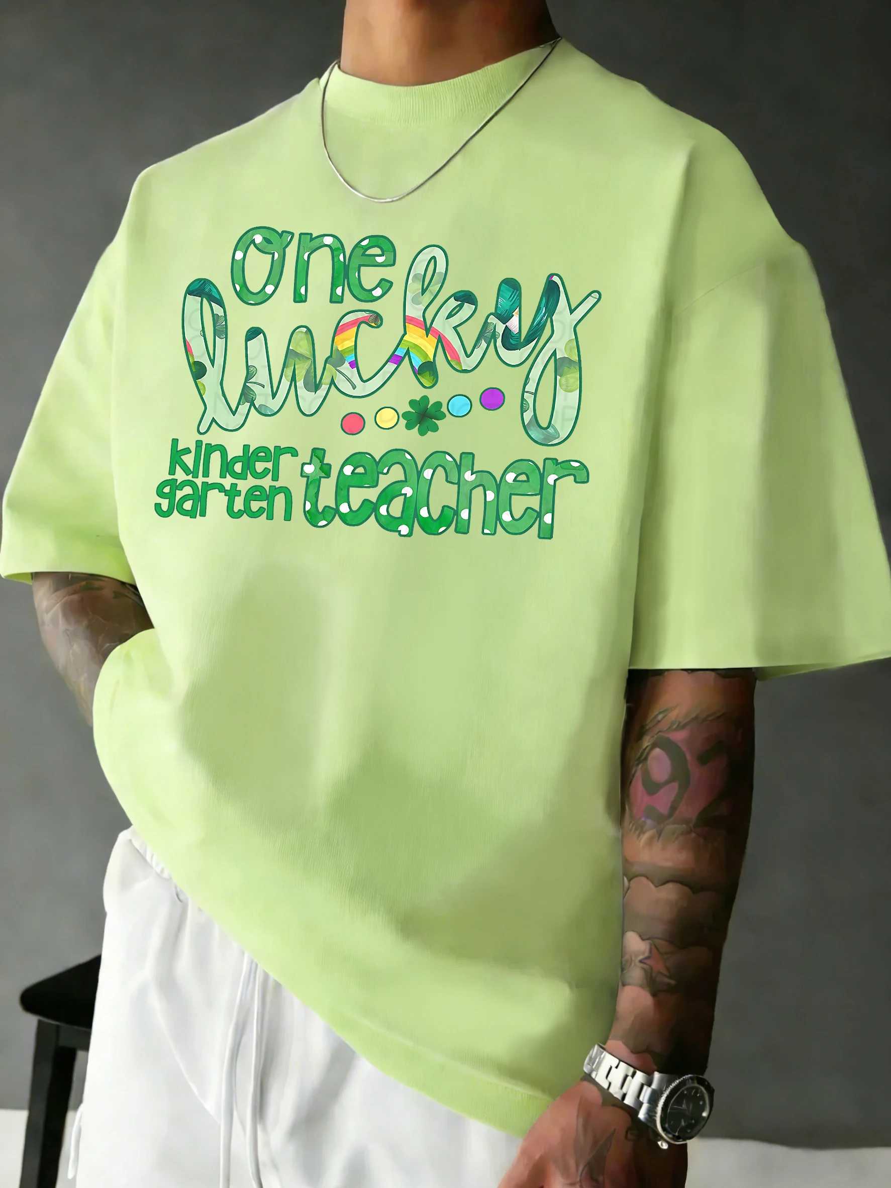 One Kindergarten Teacherpattern Breathable Sport T Shirt Men Casual O-Neck T-Shirts Cotton Summer Clothes Soft Loose Tops M260317