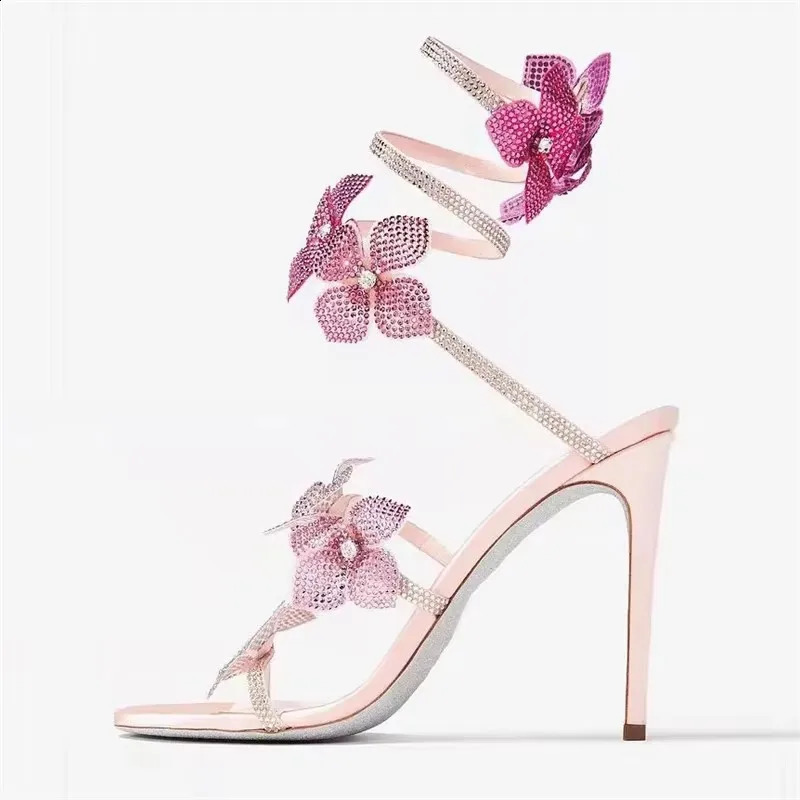 Eilyken Sexy CRYSTAL Flower Thin High Heel Sandals Street Style N Band Ankle Strap Pole Dancing Ladies Shoes 260306