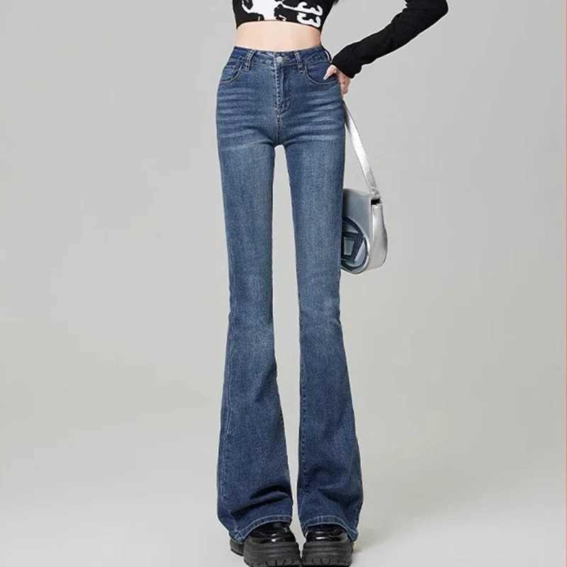 Woman Korean High Waist Grunge Flare Jeans s Fashion Y2k Bell Bottom Pants Female Blue Black Gray Streetwear Denim Trousers M260317