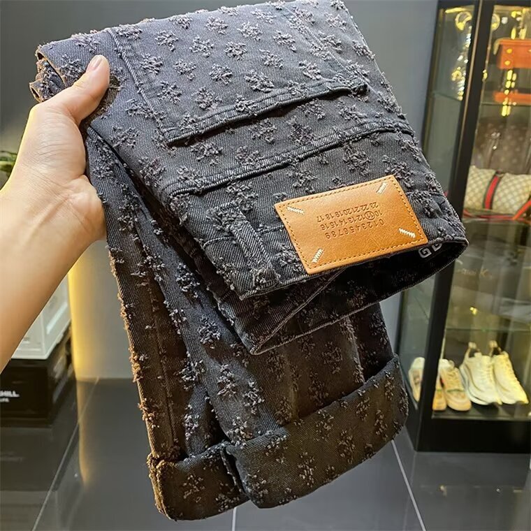 Luxury Brand Designer Heavyweight American functional style zippered straight-leg jeans for men high street vibe slightly flared rivet work pants