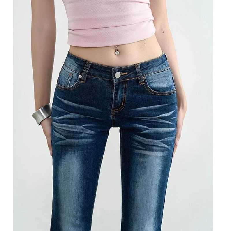 2025 Women Retro Low Waist Thin Jeans Hot Sale s Solid Bell Bottom Pants Lady Casual Fashion Denim Trousers M260317
