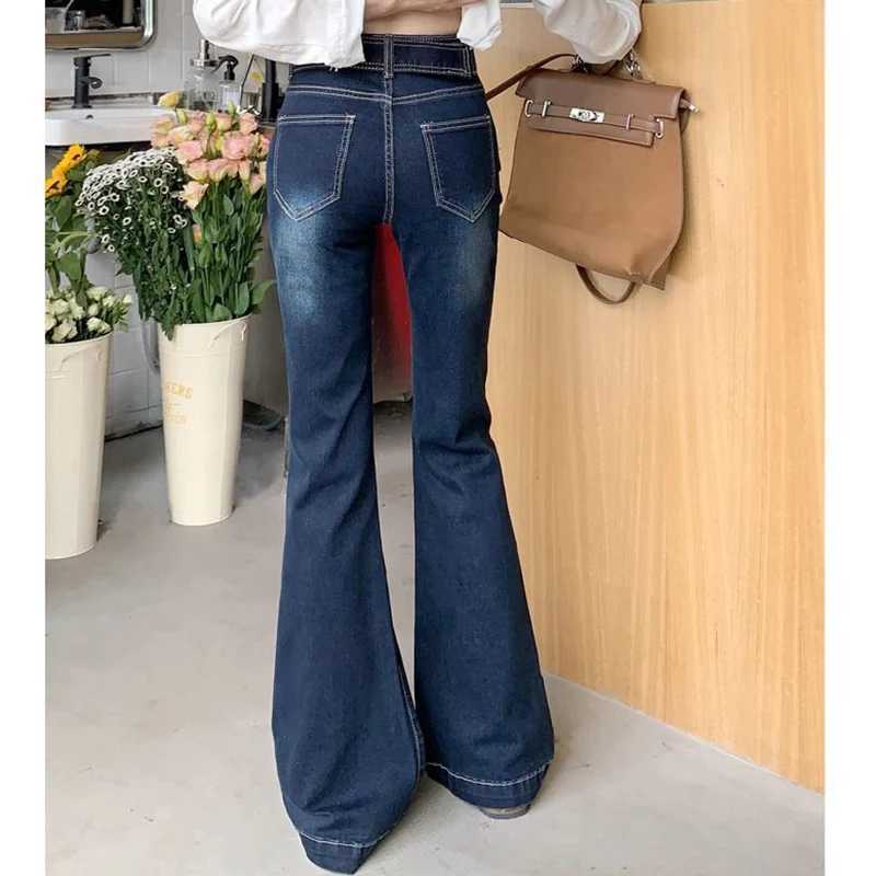 Vintage Fashion Lady Thin Flared Jeans s Korean Low Waist Casual Denim Trousers Women Korean Straight Leg Pants M260317