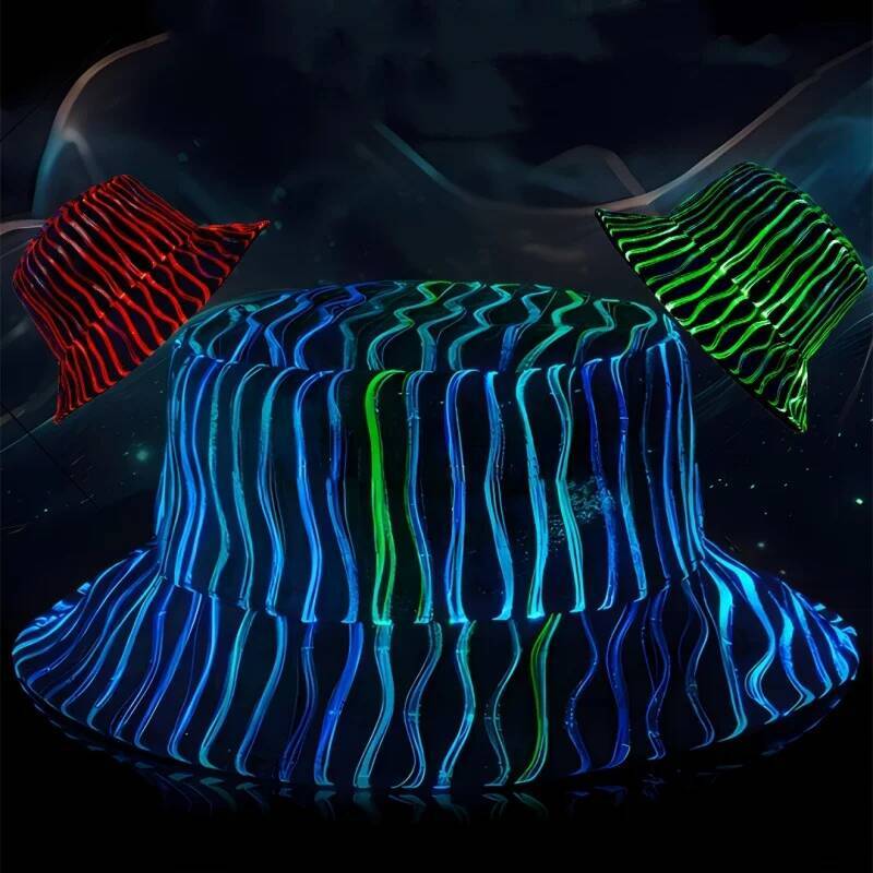 New Arrival Colorful LED Intelligent Luminous Night Club Cap Men Women Y2K High Street Optical Fiber Fabric Bucket Hat gorros