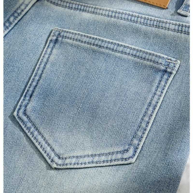 Jeans for Woman Y2k Pants Light Color Fleece Lined Thick Straight Leg High Waist Elastic Cigarette Pants 2025 Autumn WinterT260317