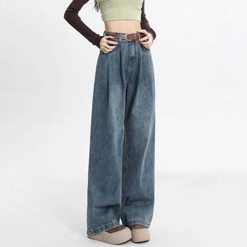 2024 Woman Fashion Y2k 2000s Jeans Female High Waist Long Pants s Light Blue Khaki Retro Blue White Aesthetic Denim Trousers M260317