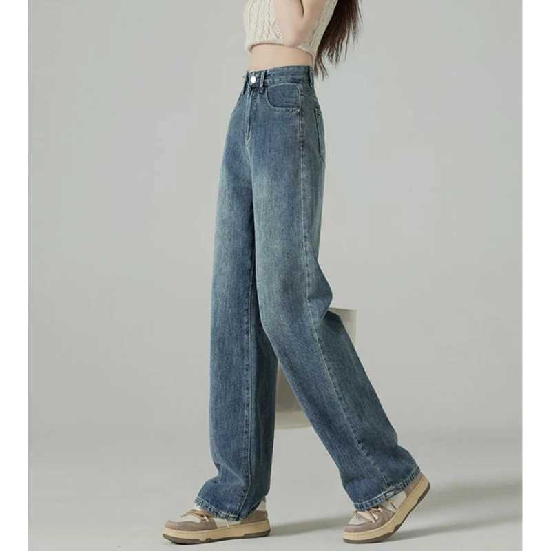 Female Big Size High Waist Loose Casual Jeans s Fashion Thin Straight Leg Pants Women Korean Casual Denim Trousers M260317