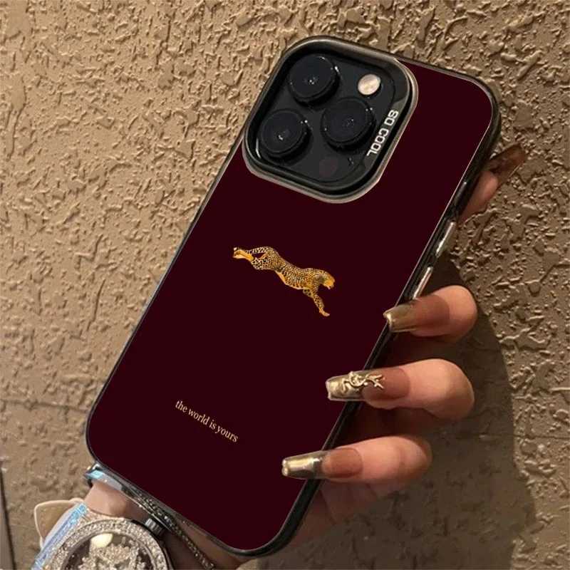 Fashion Leopard Wine Red Pattern Phone Case For iPhone 11 12 13 14 Plus 15 16 17 Air Pro Max 16E Shockproof Hard Phone Cover C260314