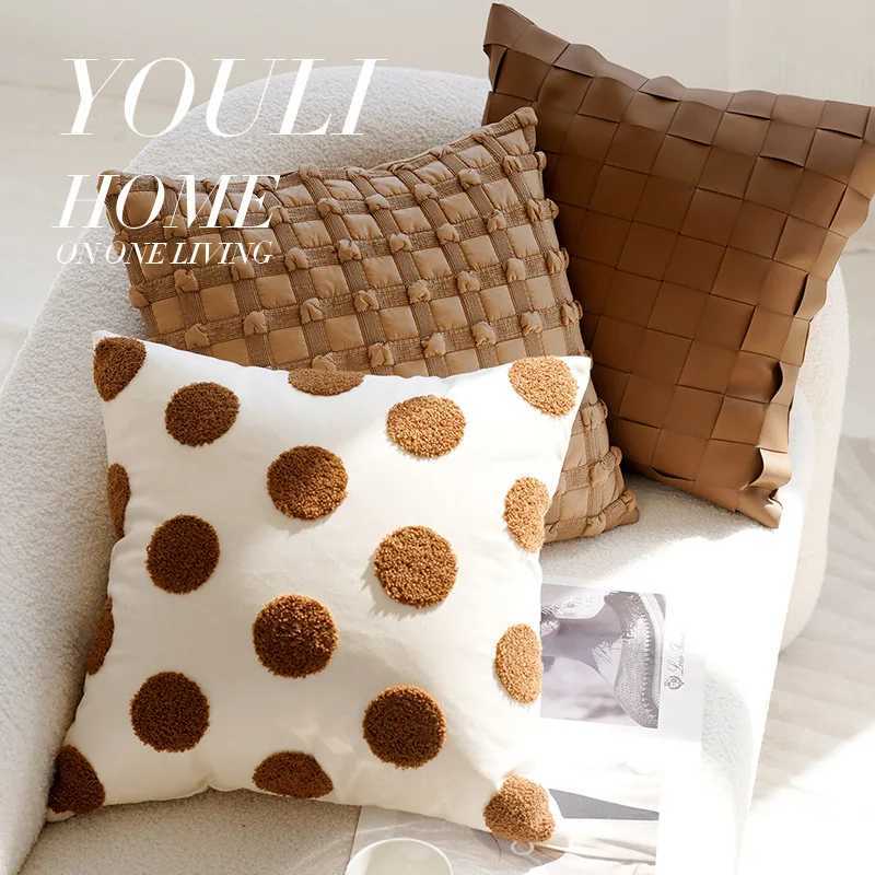 Earth Tone Accent Pillow Covers Faux Fur Pom Herringbone Knit Braided Design Sofa Cushions Cozy Home Minimalist Decor Set D260317