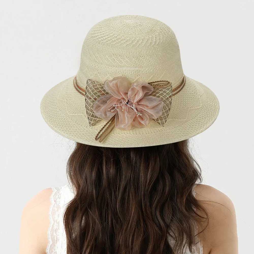 Fashion Sunscreen Beach Hat Casual Sun Cap Bucket Hat Bow Flowers Straw Hat Spring Summer Elegant Foldable Women Wide Brim Hat H260317 - view 3