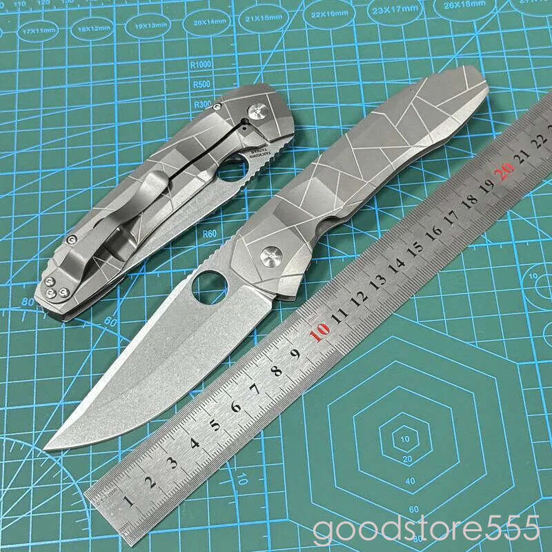 Spy-C199TIP Dmitry fixed blade knife Sinkevich Folding Knife couteau 3.74 S90V Stonewashed Plain Blade, TC4 Handles pocket knife - C199 - view 4