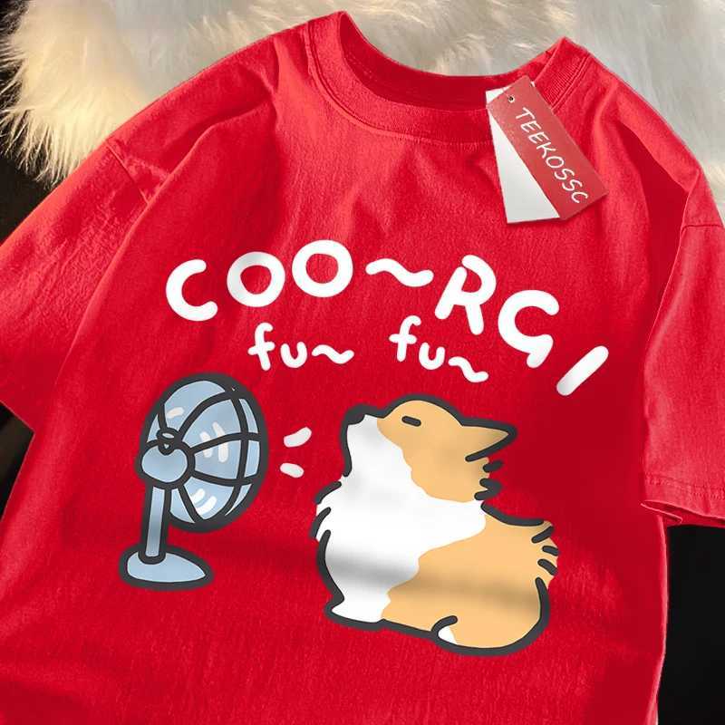 Wind Blowing Corgi Dog Fun T-Shirts Men Women Brand Loose Casual Short Sleeve Summer Tshirt Soft Breathable Cotton Brand Tops M260317