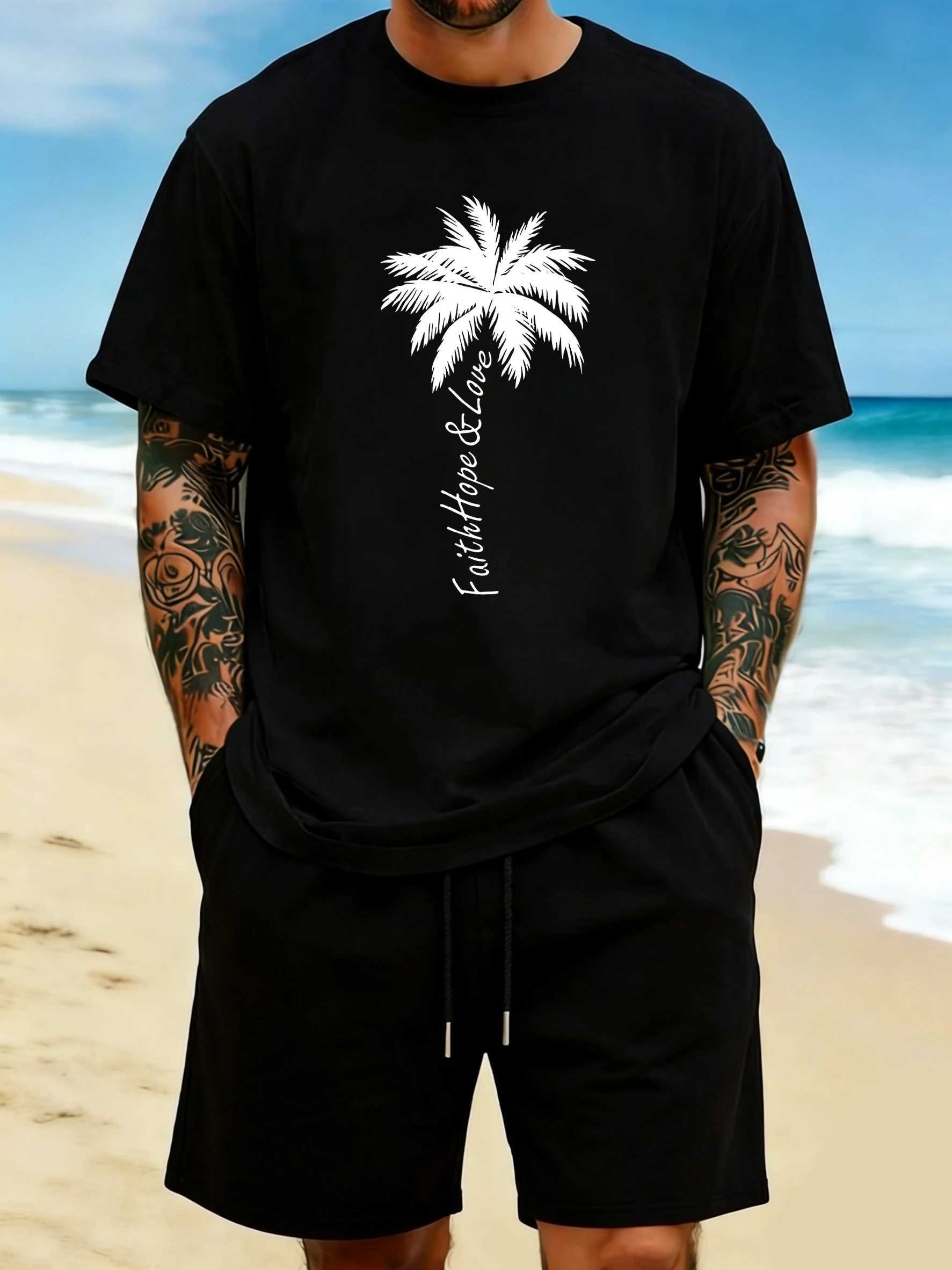 Faith Hope Love Coconut Tree Prints Men Soft Comfy T Shirts Summer O-Neck T-Shirt Loose Cotton Top Street All-Match Sportswear M260317