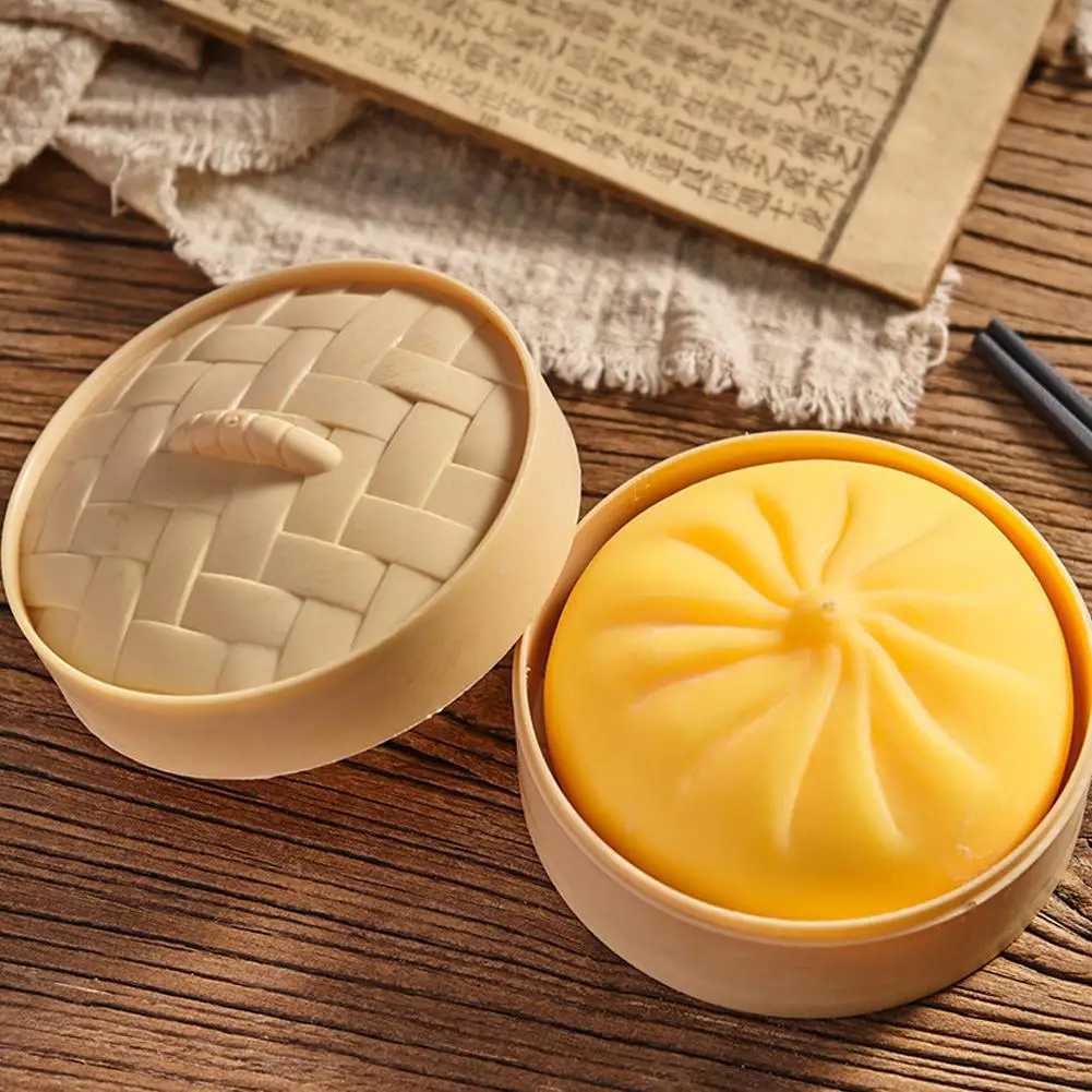 Colorful Dumpling Squishes Stress Balls Fidget Sensory Toys Simulation Food Squishies Bun with Steamer Squeeze Dough Ball Gifts H260324