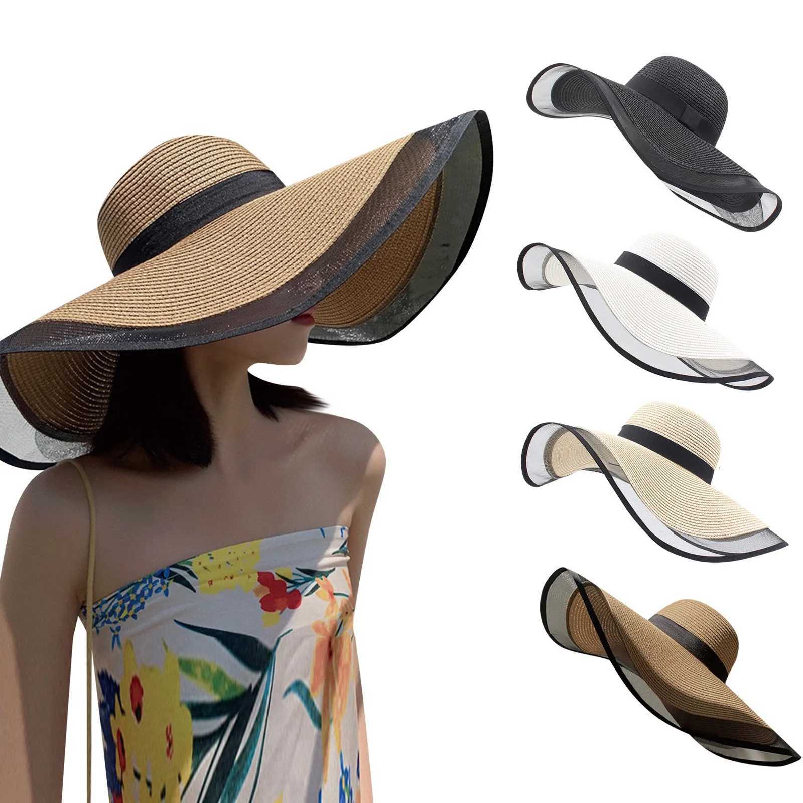 WomenS Vintage Straw Sun Hat Big Eaves Waves Beach Hawaiian Cap Ladies Light Gauze Brim Elegant Sun Protection Cap Holiday H260317 - view 3
