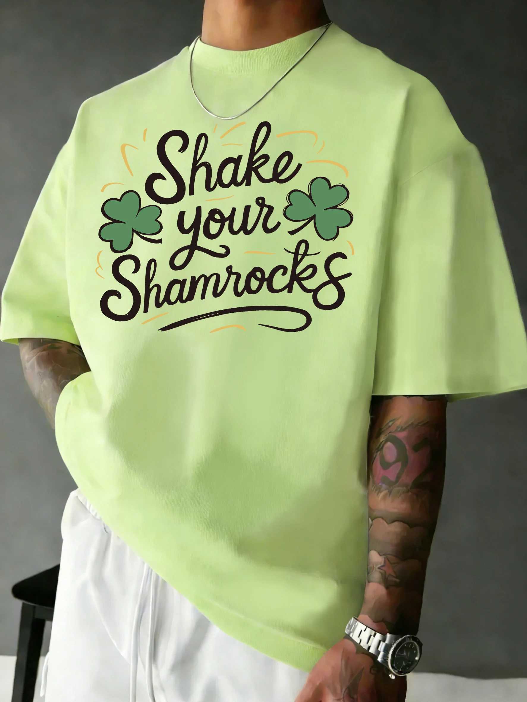 Shake Your Shamrocks Pattern Man Soft Sport T-Shirt Summer O-Neck Short Sleeve Hip Hop Loose Top Cotton Comfortable Clothes M260317