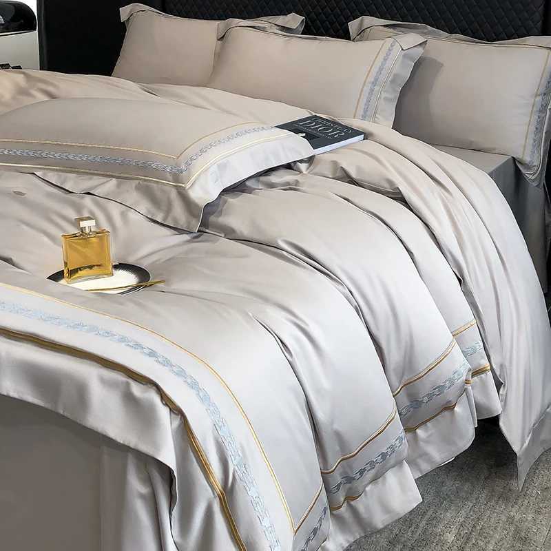 200s Long-Staple Cotton Four-Piece Set Pure Cotton 100 Cotton Bed Sheet Quilt Cover European-Style Luxury High-End Household D260317