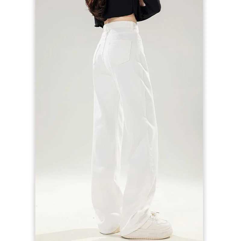 Lady Korean Fashion High Waist Jeans Pants Women Loose Fit Denim Trousers s White Casual Straight Leg Pants M260317