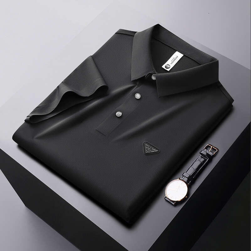 Seamless Adhesive Short Sleeve Shirt For Men Casual Summer Thin Non-Iron Stretch Men's T-Shirt High-End Feel