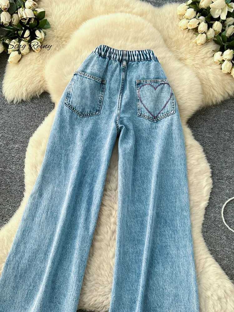 SINGREINY Heart Embroidery Hotsweet Jeans Women Denim Loose Original Design Trendy Street Y2K Spicy Girl Slim Straight Leg PantsT260317